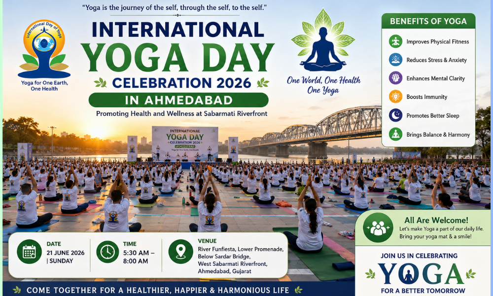 International Yoga Day Celebration 2026 in Ahmedabad Promoting Health and Wellness at Sabarmati Riverfront